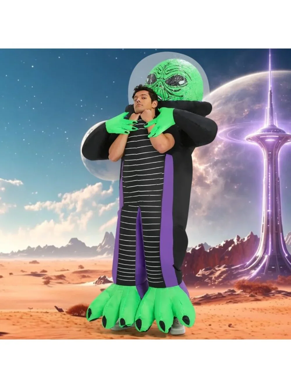 Funny Inflatable Alien Neck Costume for Adults - Blow-Up Halloween Outfit